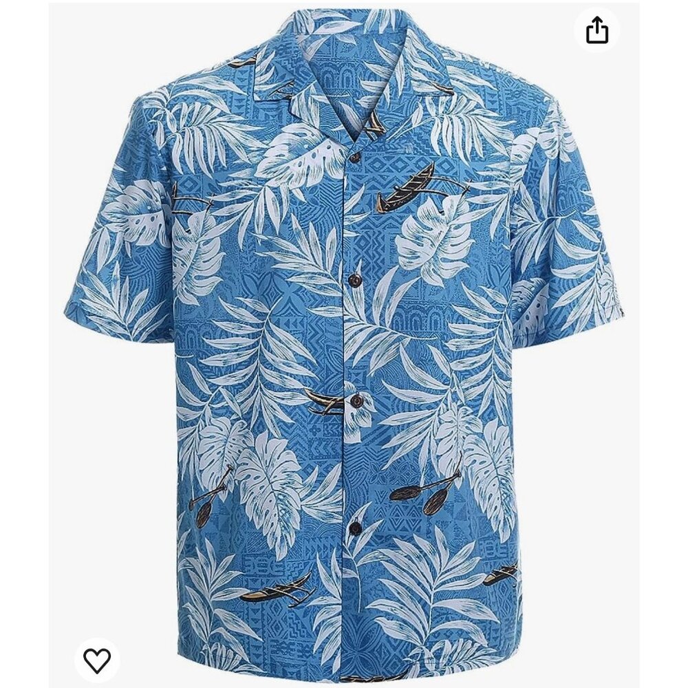 Men's Blue Tropical Print Short-Sleeve Button-Down Shirt